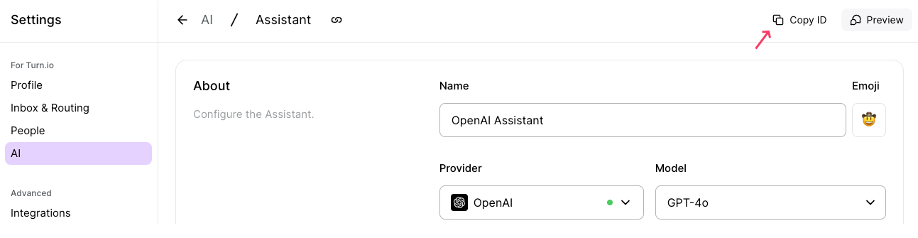 Copy the assistant ID